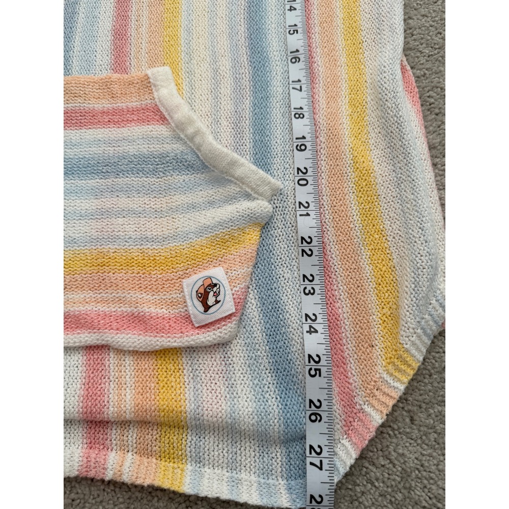 Buc-ee's Womens Pastel Striped Knit Hoodie Sweater V-Neck Medium - Picture 8 of 9